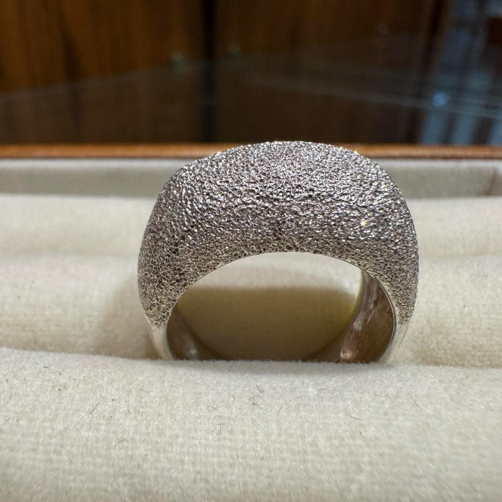 925 Sterling Silver Diamond Dust Dome Ring Size 8 Made In Italy Vintage